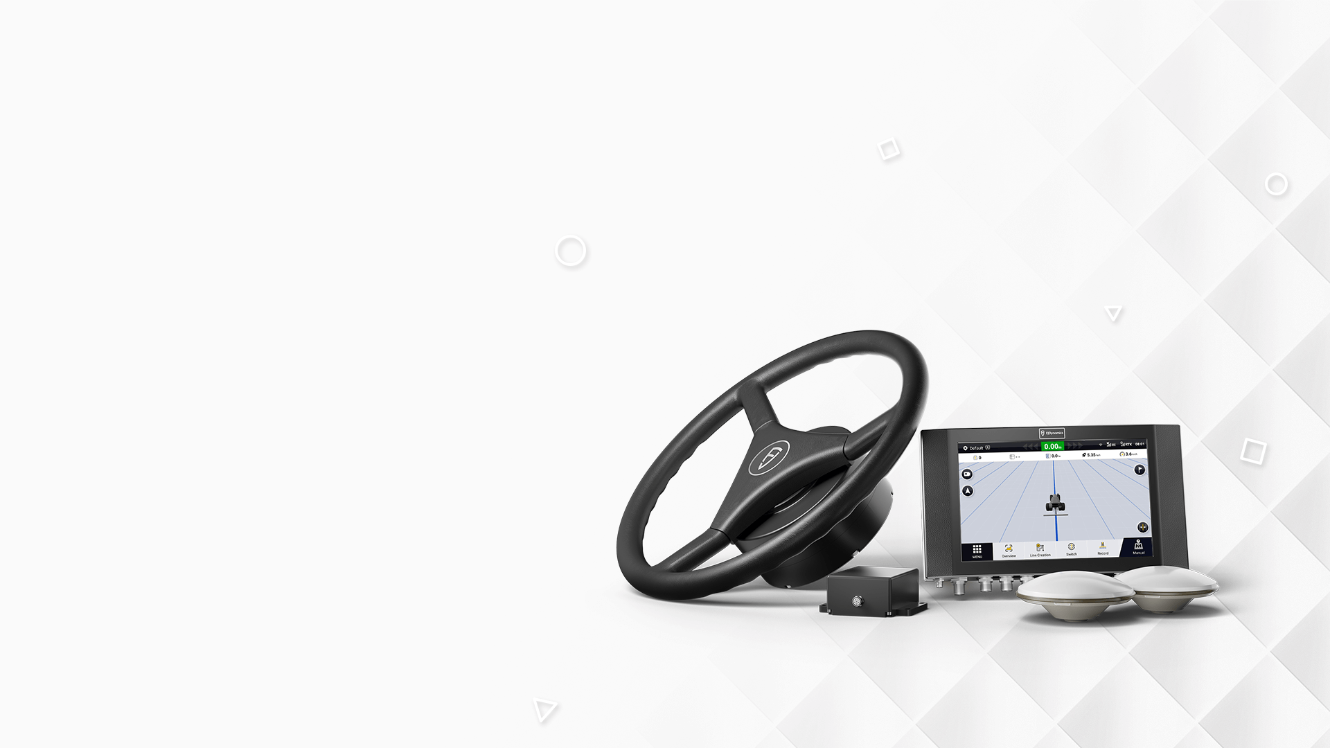 FJD auto steer system for tractor with GPS guidance, widely used in precision agriculture. Equipped with GNSS + RTK, high navigation accuracy of 2.5 cm.