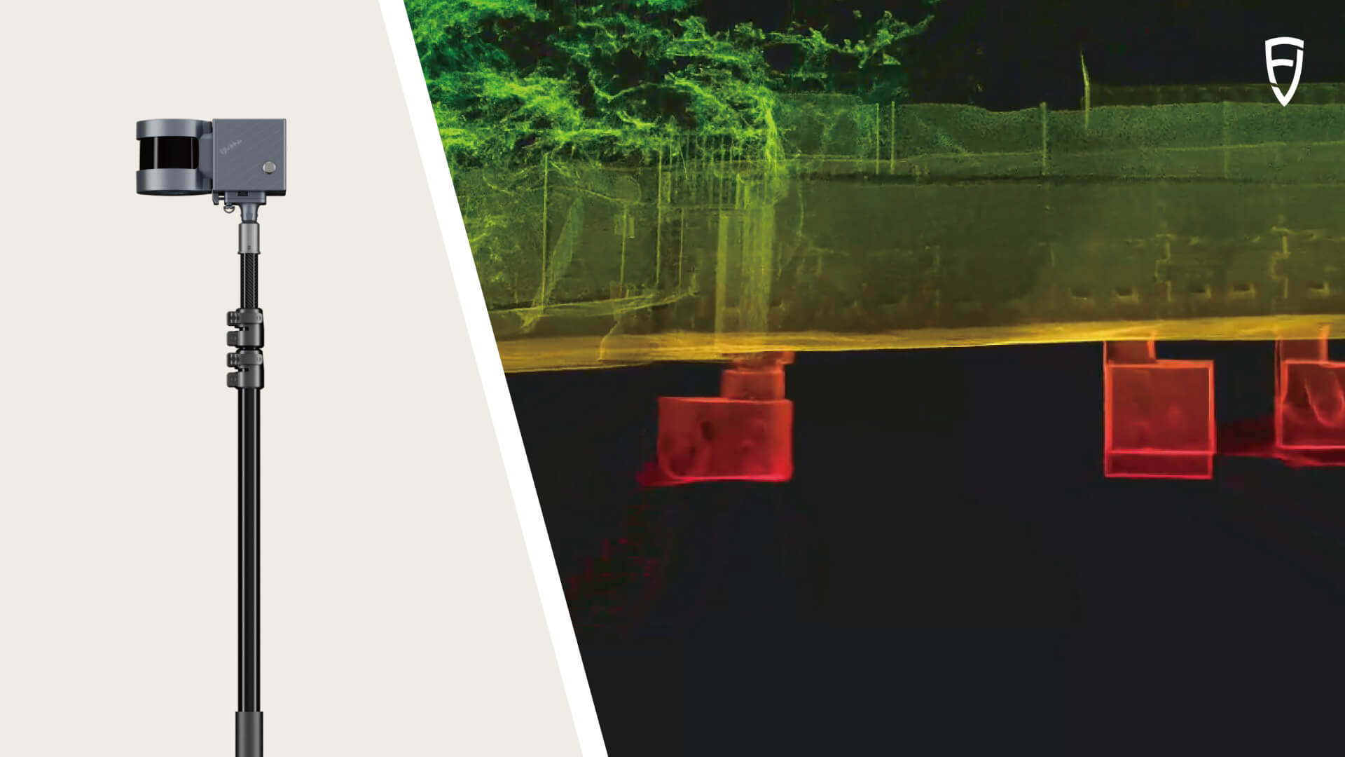 Mount your laser scanner onto the extension pole to map spaces that are hard to reach, like ceiling voids, volume checks, infrastructure inspection, and stockpile analysis. 